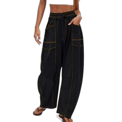Effortless Brown Wide Leg Pants for Women with Belted High Waisted Pockets Casual Style