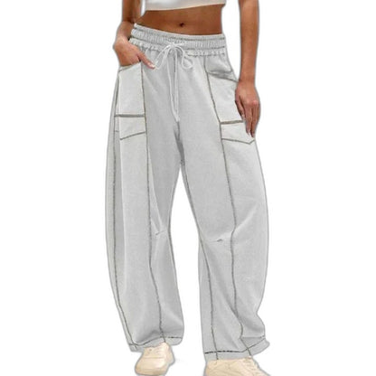 Effortless Brown Wide Leg Pants for Women with Belted High Waisted Pockets Casual Style