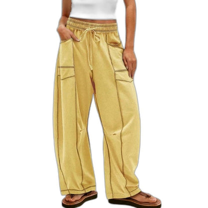 Effortless Brown Wide Leg Pants for Women with Belted High Waisted Pockets Casual Style