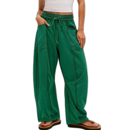 Effortless Brown Wide Leg Pants for Women with Belted High Waisted Pockets Casual Style