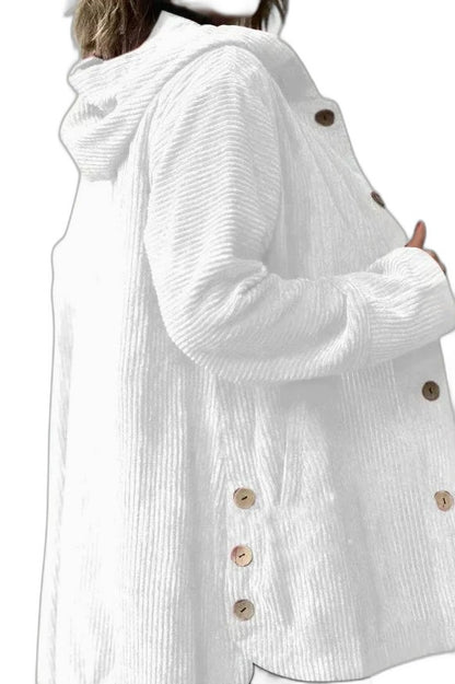 Effortless Burgundy Corduroy Coat for Women with Long Sleeve Button Front Pockets Casual Style