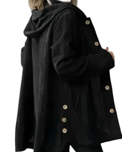 Effortless Burgundy Corduroy Coat for Women with Long Sleeve Button Front Pockets Casual Style