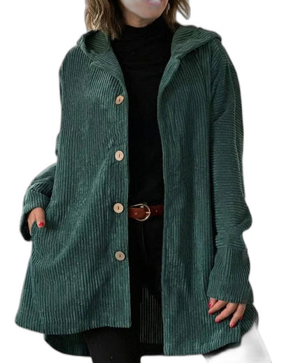 Effortless Burgundy Corduroy Coat for Women with Long Sleeve Button Front Pockets Casual Style