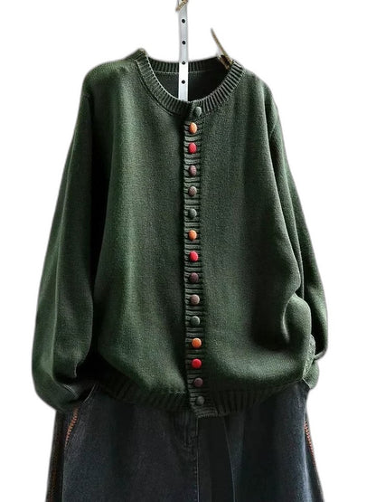 Effortless Burgundy Knit Cardigan Sweater for Women with Crew Neck Long Sleeve Button Front Casual Style