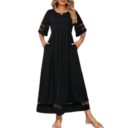 Effortless Burgundy Maxi Dress for Women with Crew Neck Elbow Sleeve Tiered Flowing Casual Style