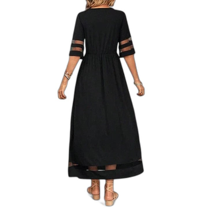 Effortless Burgundy Maxi Dress for Women with Crew Neck Elbow Sleeve Tiered Flowing Casual Style