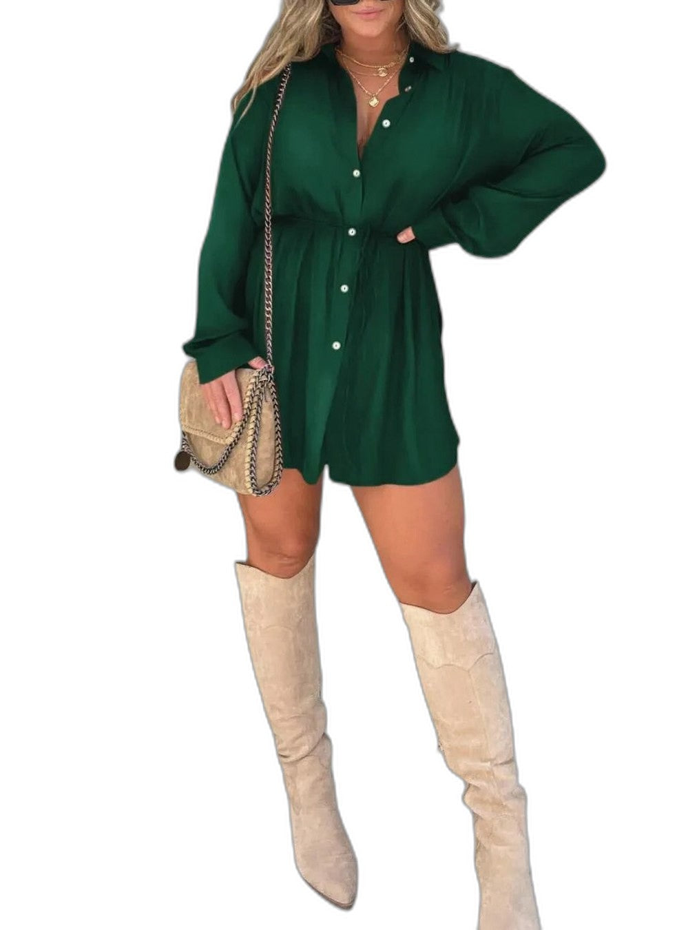 Effortless Burgundy Mini Dress for Women with Collared Long Sleeve Button Front Flowing Casual Style