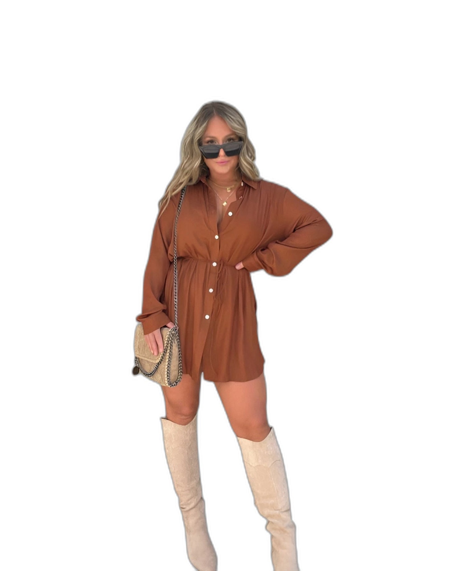 Effortless Burgundy Mini Dress for Women with Collared Long Sleeve Button Front Flowing Casual Style
