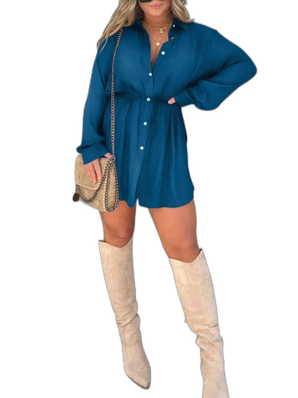 Effortless Burgundy Mini Dress for Women with Collared Long Sleeve Button Front Flowing Casual Style