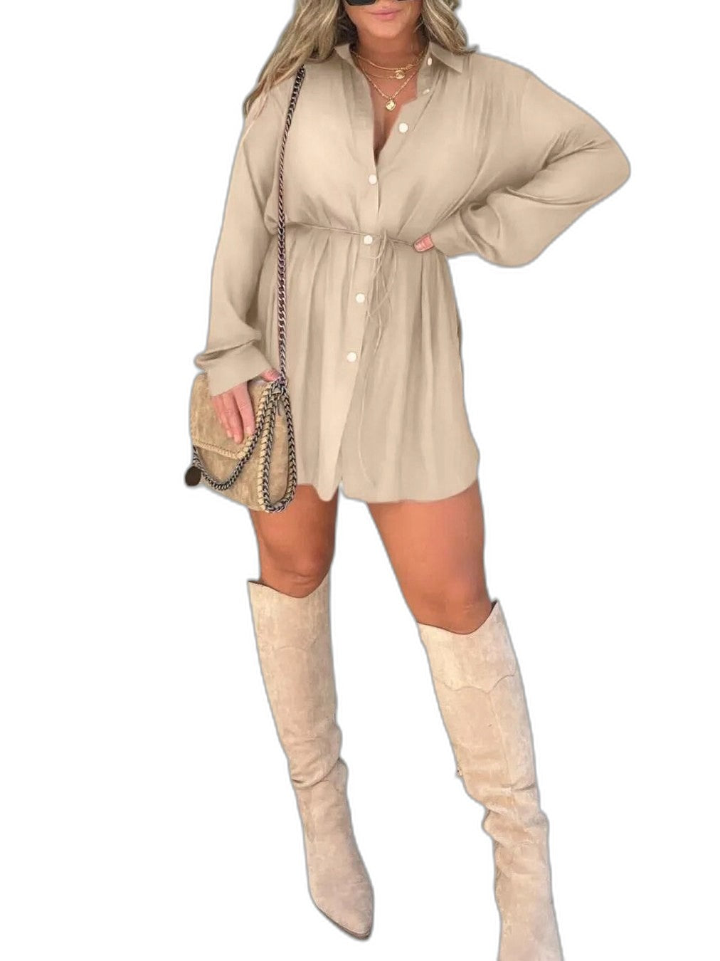 Effortless Burgundy Mini Dress for Women with Collared Long Sleeve Button Front Flowing Casual Style