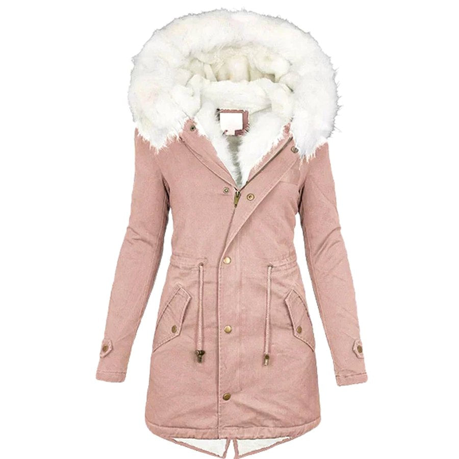 Effortless Coat for Women with Long Sleeve Belted Pockets Fur Lined Casual Style