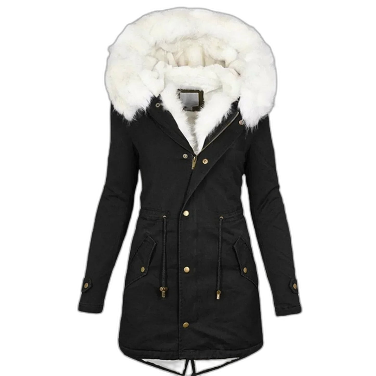 Effortless Coat for Women with Long Sleeve Belted Pockets Fur Lined Casual Style