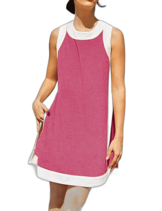 Effortless Color Block Mini Dress for Women with Crew Neck Sleeveless A Line Casual Style