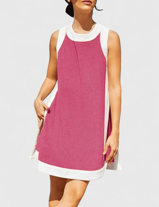 Effortless Color Block Mini Dress for Women with Crew Neck Sleeveless A Line Casual Style