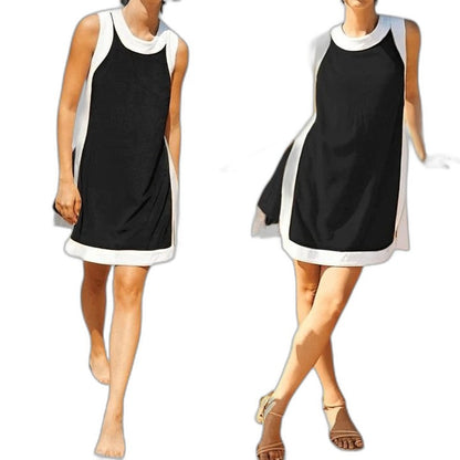 Effortless Color Block Mini Dress for Women with Crew Neck Sleeveless A Line Casual Style