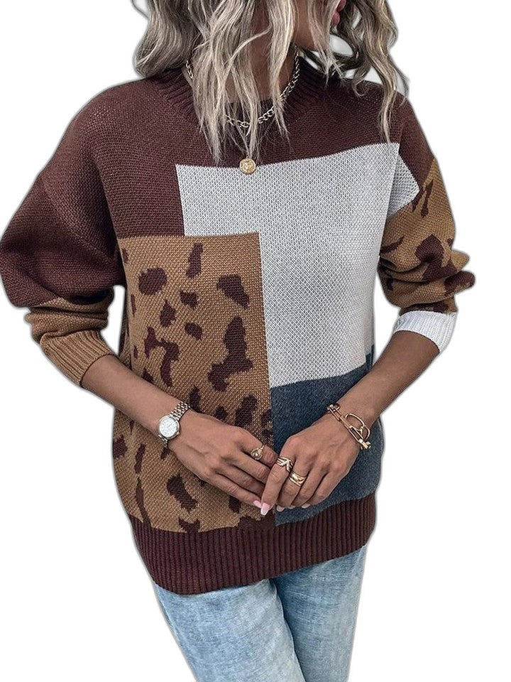 Effortless Color Block Sweater for Women with Crew Neck Long Sleeve Casual Style