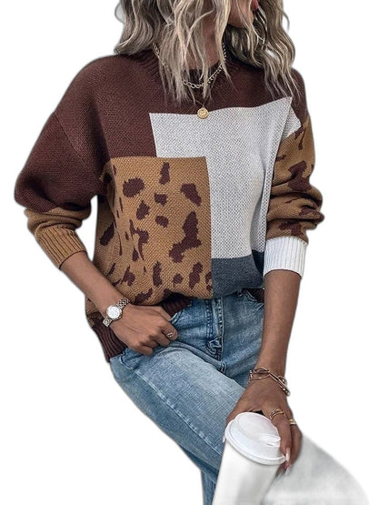 Effortless Color Block Sweater for Women with Crew Neck Long Sleeve Casual Style