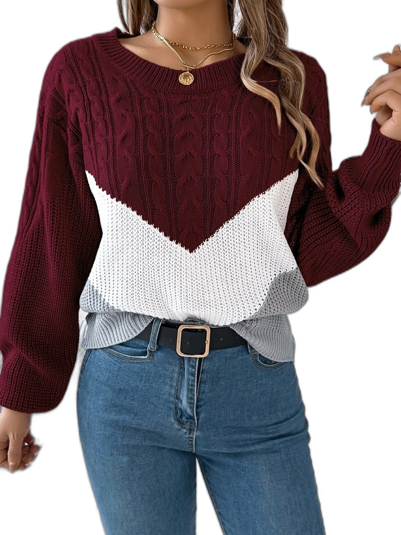 Effortless Color Block Sweater for Women with Crew Neck Long Sleeve Casual Style