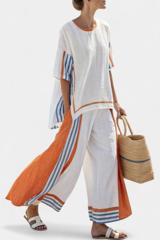 Effortless Color Block Two Piece Set for Women with Wide Leg Casual Style