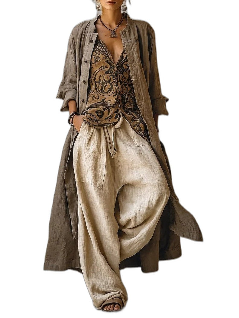 Effortless Cotton Two Piece Set for Women with Wide Leg Flowing Casual Style
