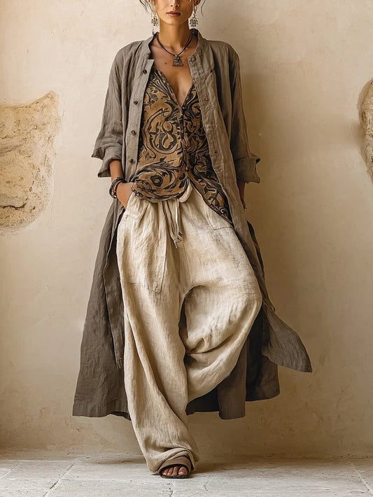 Effortless Cotton Two Piece Set for Women with Wide Leg Flowing Casual Style