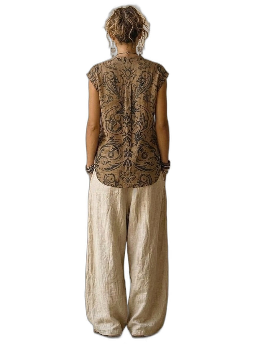 Effortless Cotton Two Piece Set for Women with Wide Leg Flowing Casual Style