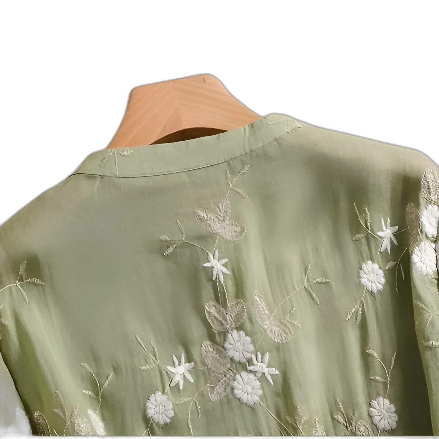 Effortless Cream Blouse for Women with Collared Elbow Sleeve Button Front Flowing Embroidered Casual Style