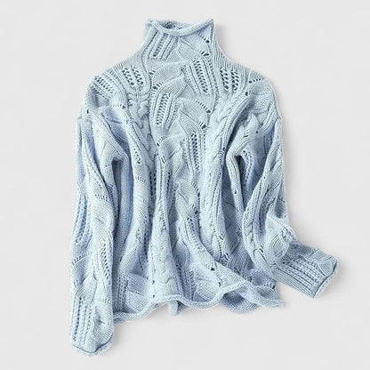 Effortless Cream Cable Knit Sweater for Women with Turtleneck Long Sleeve Casual Style