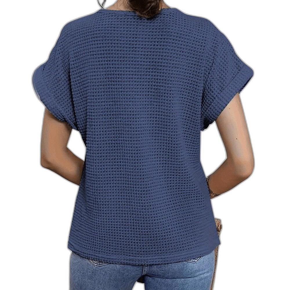 Effortless Cream Crochet Blouse for Women with Crew Neck Short Sleeve Oversized Casual Style