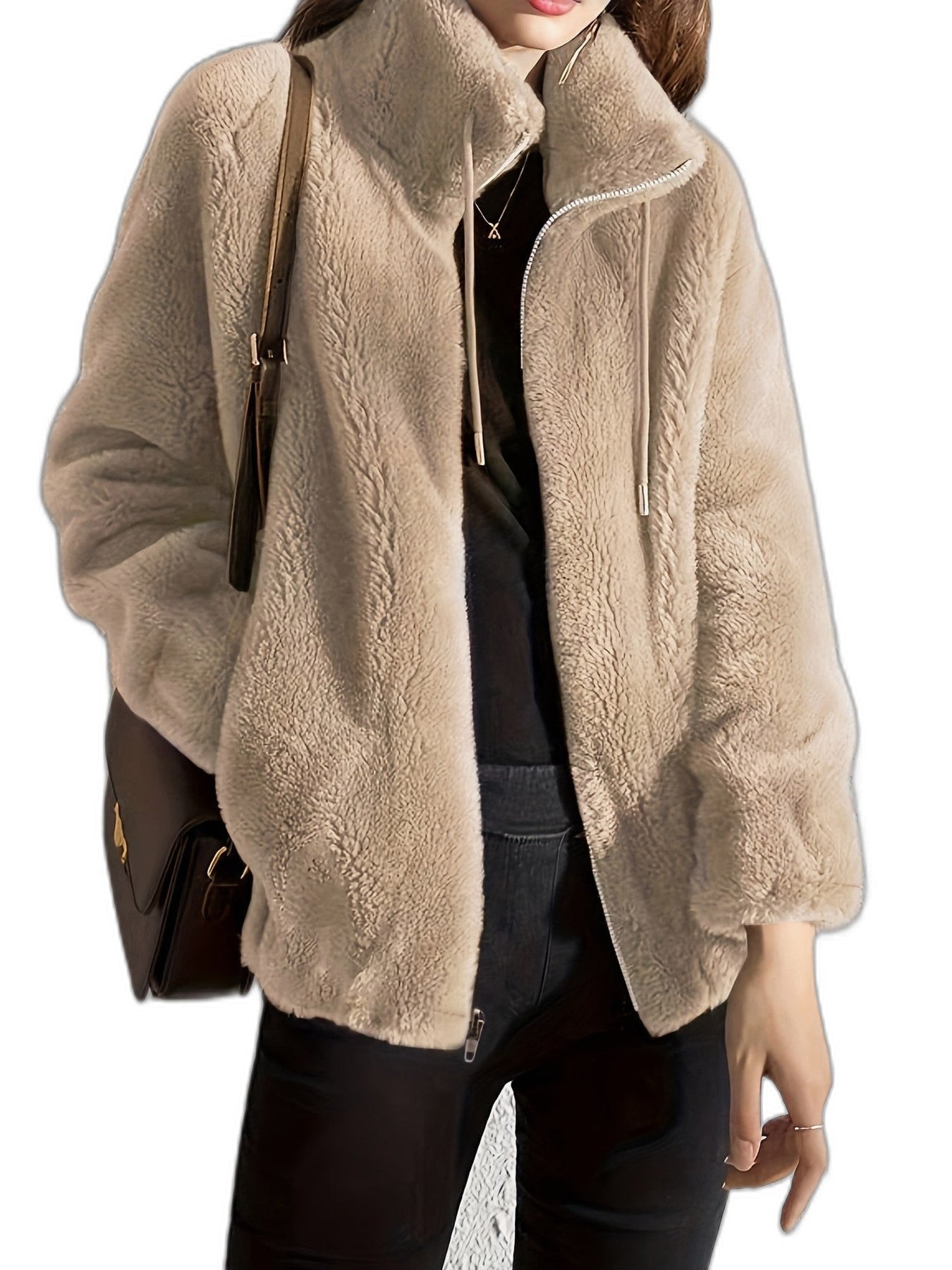 Effortless Cream Jacket for Women with Collared Long Sleeve Casual Style