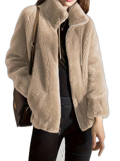 Effortless Cream Jacket for Women with Collared Long Sleeve Casual Style