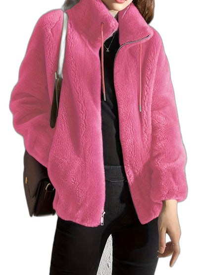 Effortless Cream Jacket for Women with Collared Long Sleeve Casual Style