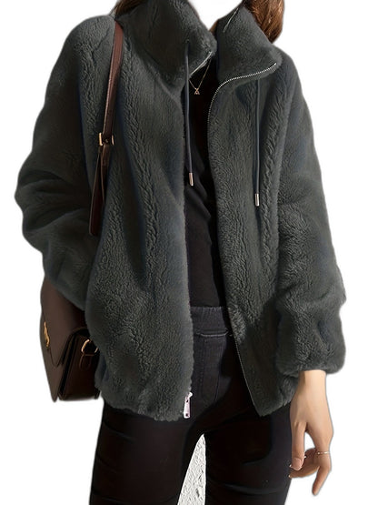 Effortless Cream Jacket for Women with Collared Long Sleeve Casual Style