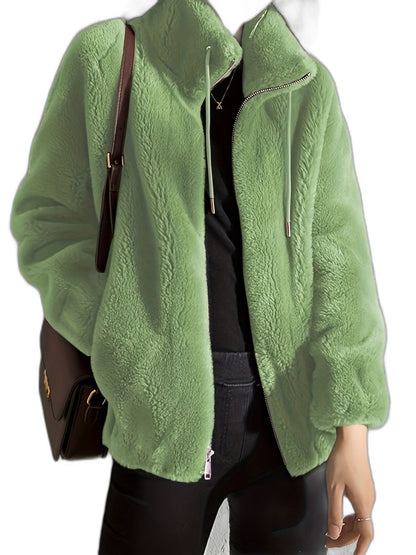 Effortless Cream Jacket for Women with Collared Long Sleeve Casual Style