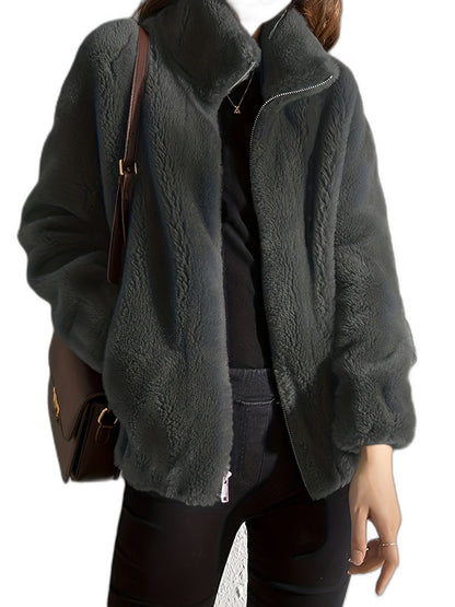 Effortless Cream Jacket for Women with Collared Long Sleeve Casual Style