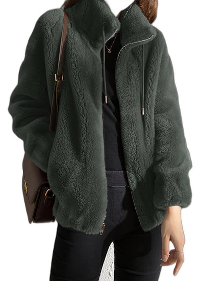 Effortless Cream Jacket for Women with Collared Long Sleeve Casual Style