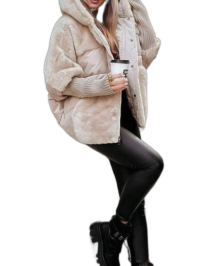 Effortless Cream Jacket for Women with High Neck Long Sleeve Oversized Fur Lined Casual Style
