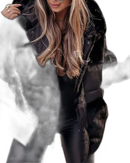 Effortless Cream Jacket for Women with High Neck Long Sleeve Oversized Fur Lined Casual Style