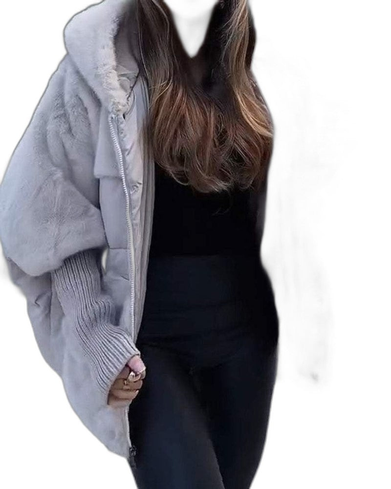 Effortless Cream Jacket for Women with High Neck Long Sleeve Oversized Fur Lined Casual Style