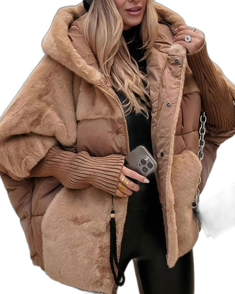 Effortless Cream Jacket for Women with High Neck Long Sleeve Oversized Fur Lined Casual Style