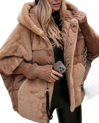 Effortless Cream Jacket for Women with High Neck Long Sleeve Oversized Fur Lined Casual Style