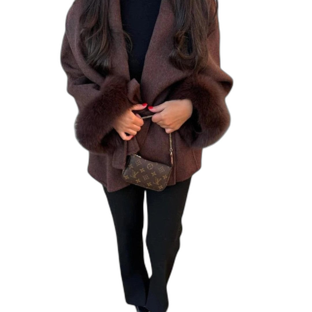 Effortless Cream Knit Cardigan Sweater for Women with Long Sleeve Belted Fur Lined Casual Style