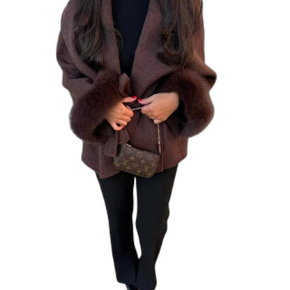Effortless Cream Knit Cardigan Sweater for Women with Long Sleeve Belted Fur Lined Casual Style