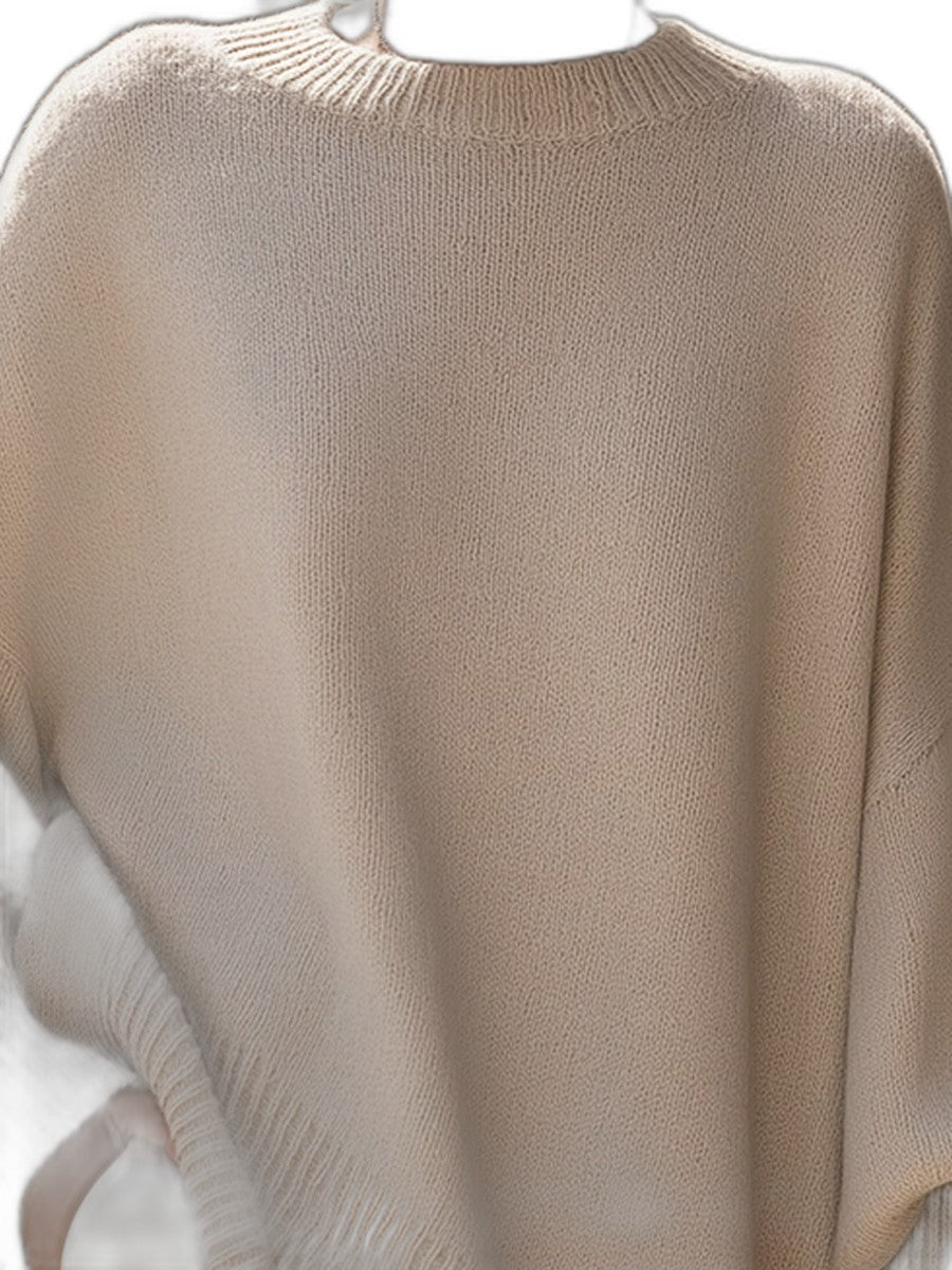 Effortless Cream Knit Sweater for Women with Boat Neck Long Sleeve Flowing Oversized Casual Style