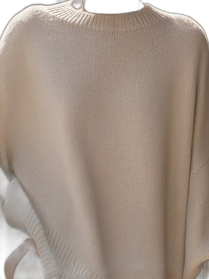 Effortless Cream Knit Sweater for Women with Boat Neck Long Sleeve Flowing Oversized Casual Style