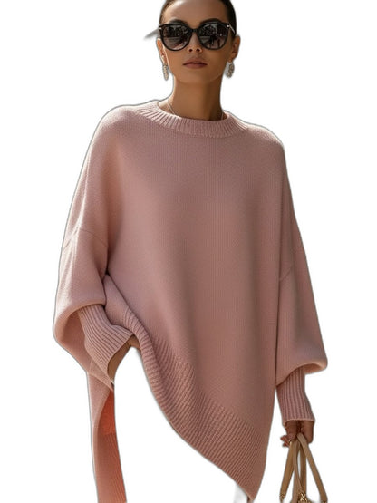 Effortless Cream Knit Sweater for Women with Boat Neck Long Sleeve Flowing Oversized Casual Style
