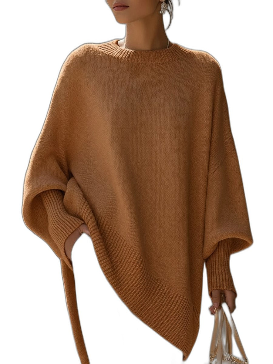 Effortless Cream Knit Sweater for Women with Boat Neck Long Sleeve Flowing Oversized Casual Style