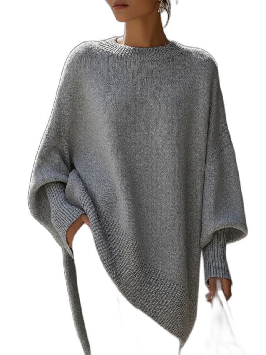 Effortless Cream Knit Sweater for Women with Boat Neck Long Sleeve Flowing Oversized Casual Style