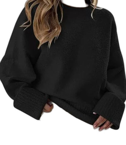 Effortless Cream Knit Sweater for Women with Crew Neck Long Sleeve Oversized Casual Style