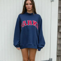 Navy with Red Letters